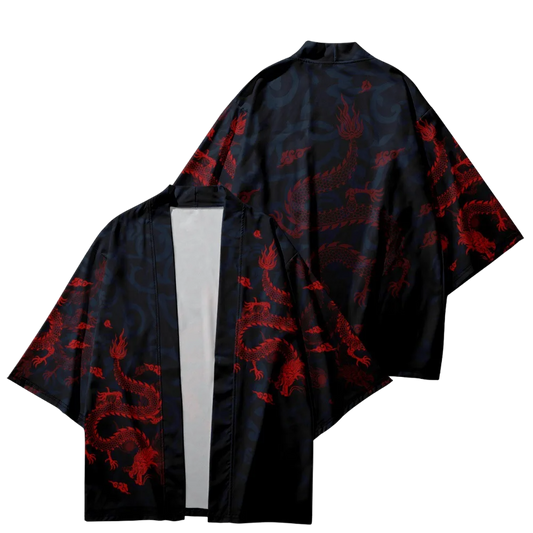 Red Dragon Print Yukata Top