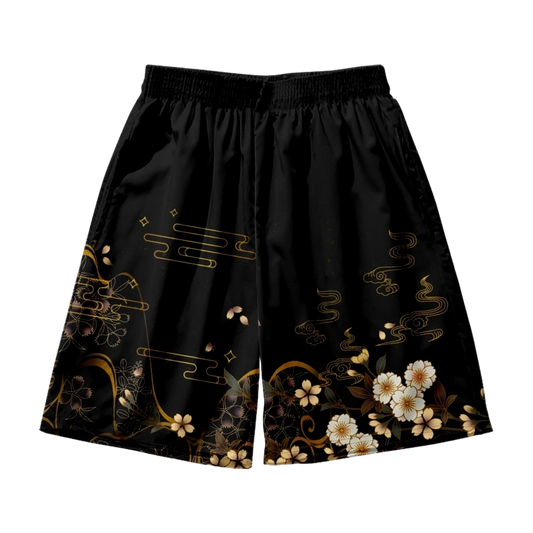 Black Flower Yukata Shorts