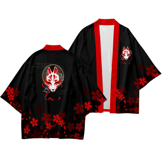 Red Kitsune Mask Yukata Top