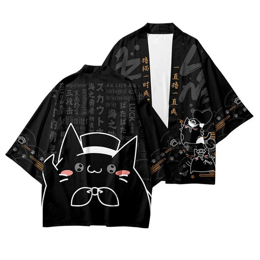 Black Cat Yukata Top