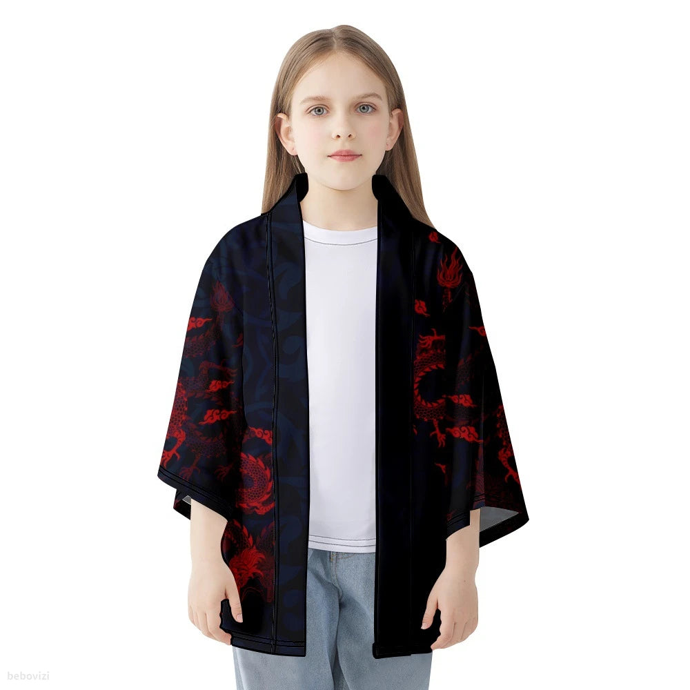 Red Dragon Print Yukata Top