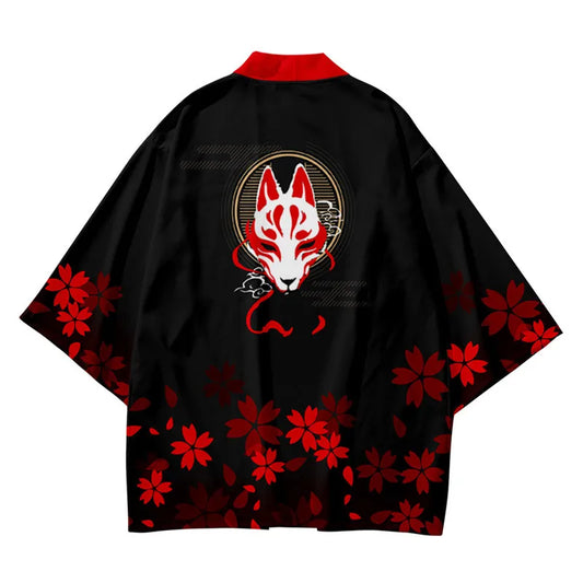 Red Kitsune Mask Yukata Top