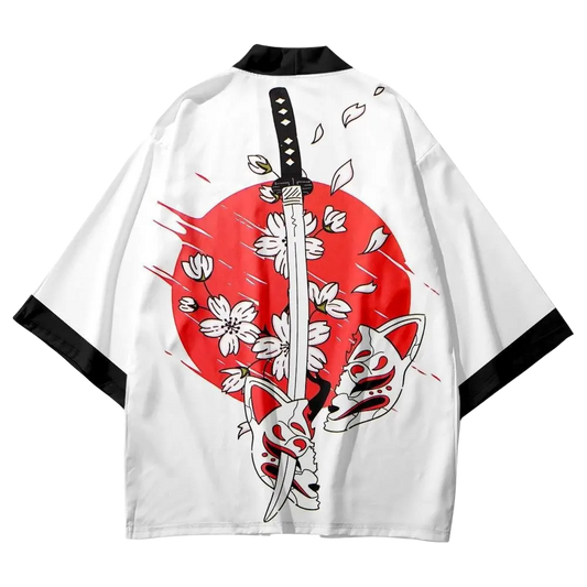 White Sword Kitsune Yukata Top