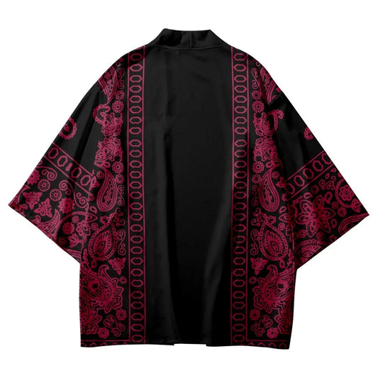 Red Cashew Flower Yukata Top