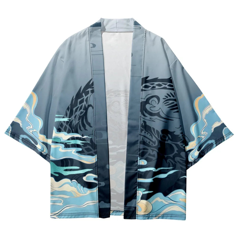 Grey Waves Yukata Top