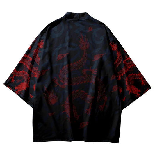 Red Dragon Print Yukata Top