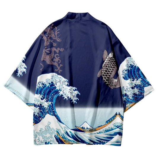Blue Wave Carp Yukata Top