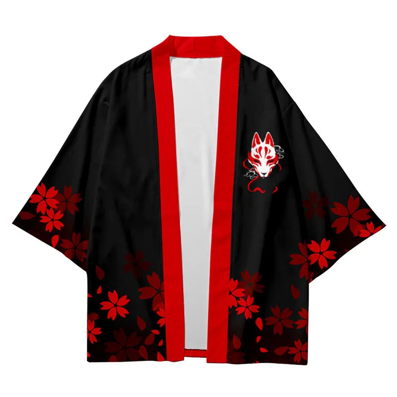 Red Kitsune Mask Yukata Top