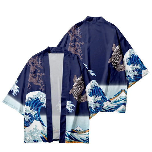 Blue Wave Carp Yukata Top