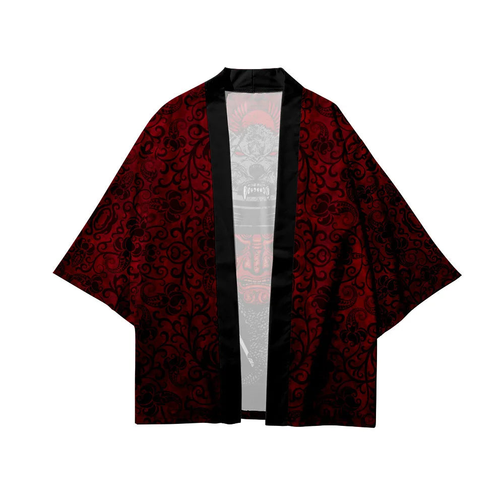 Red Samurai Wolf Yukata Top