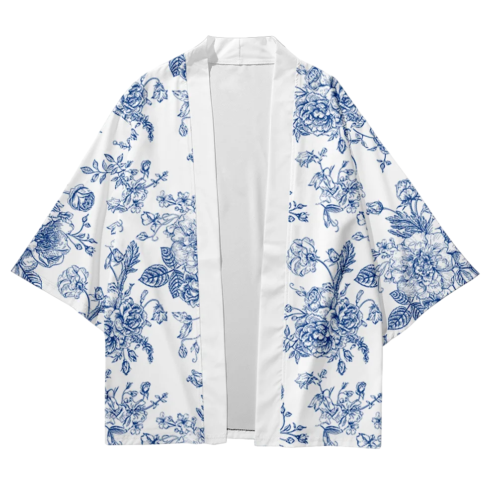 White Flower Yukata Top