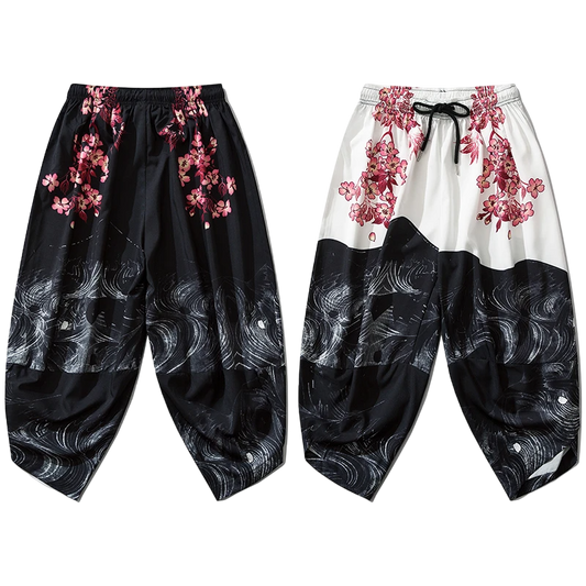 Black Flowers Yukata Pants