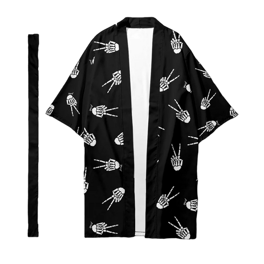 Skeleton Peace Sign Yukata Top