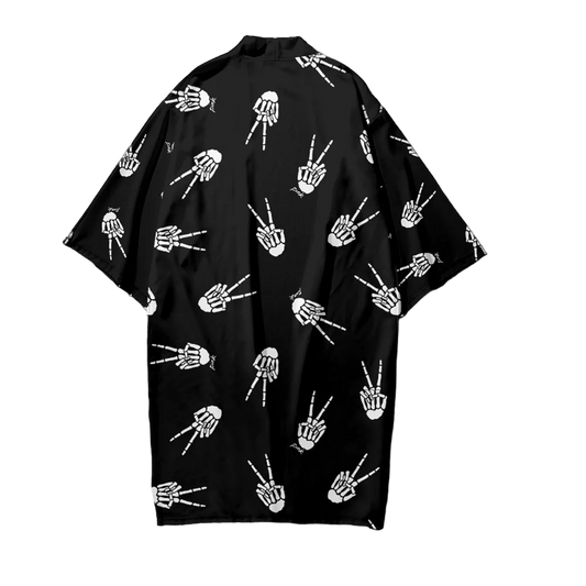 Skeleton Peace Sign Yukata Top