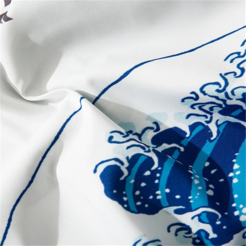 White Wave Carp Yukata Pants