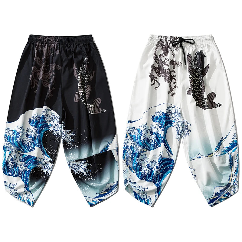 White Wave Carp Yukata Pants