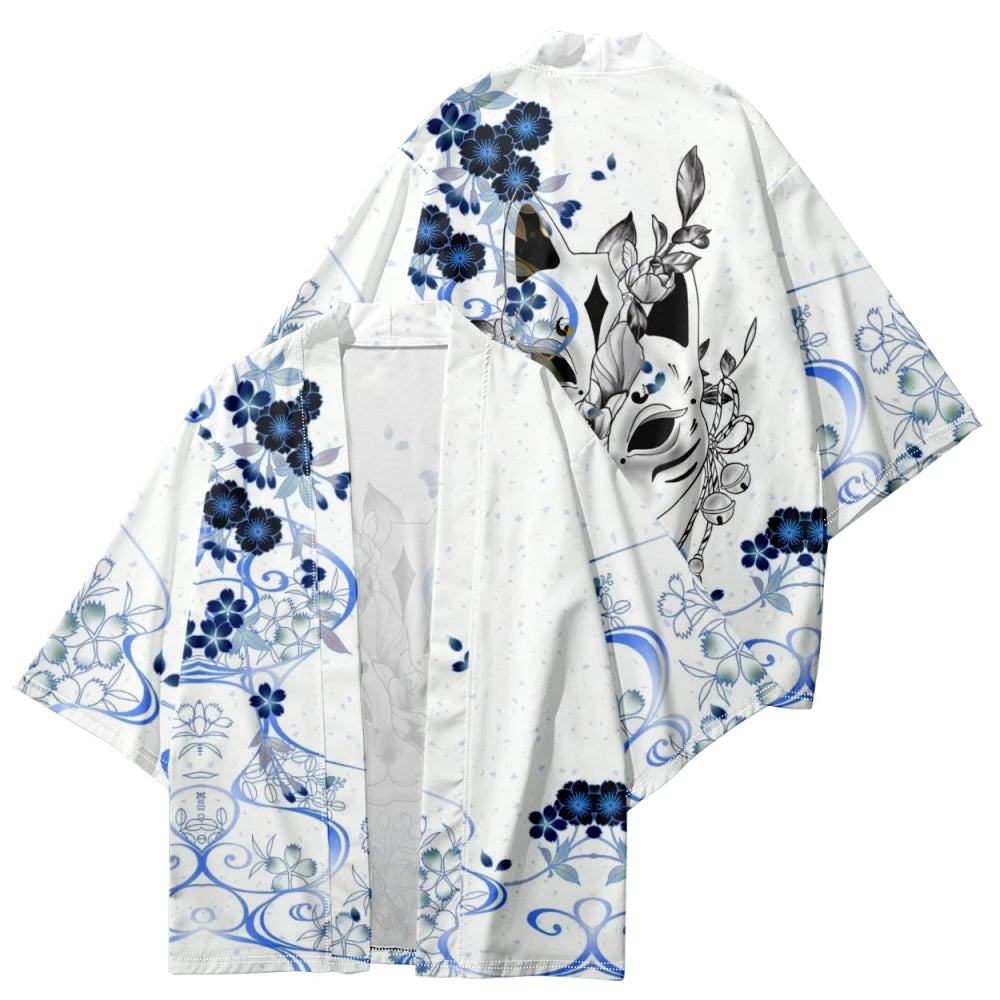 White Kitsune Mask Yukata Top