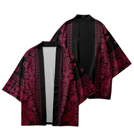 Red Cashew Flower Yukata Top