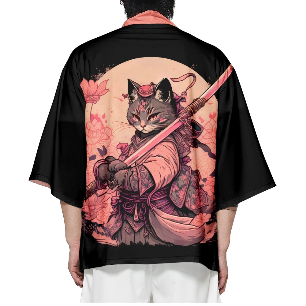 Pink Cat Samurai Yukata Top