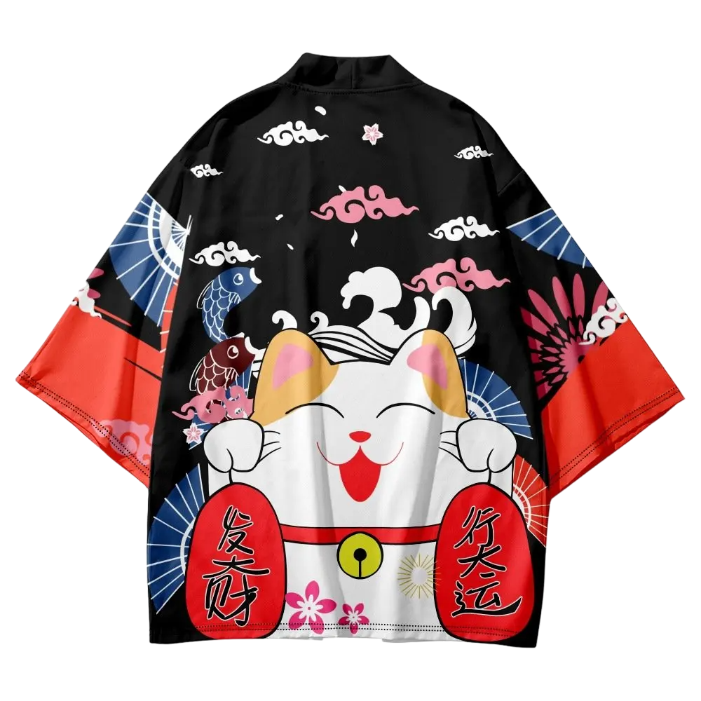 Red Lucky Cat Yukata Top