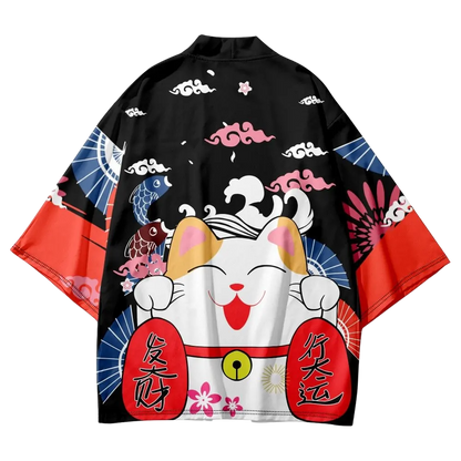 Red Lucky Cat Yukata Top