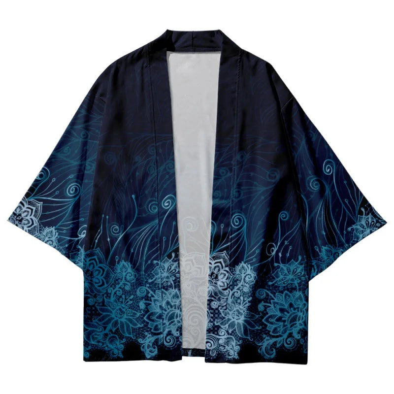 Blue Flower Ocean Yukata Top