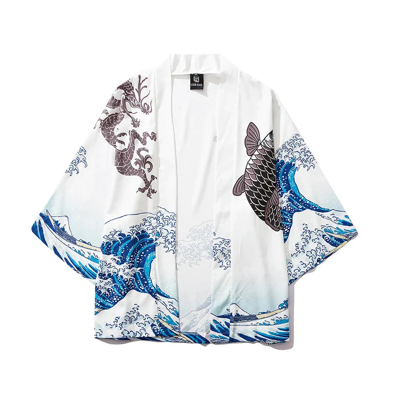 White Wave Carp Yukata Top