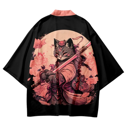 Pink Cat Samurai Yukata Top