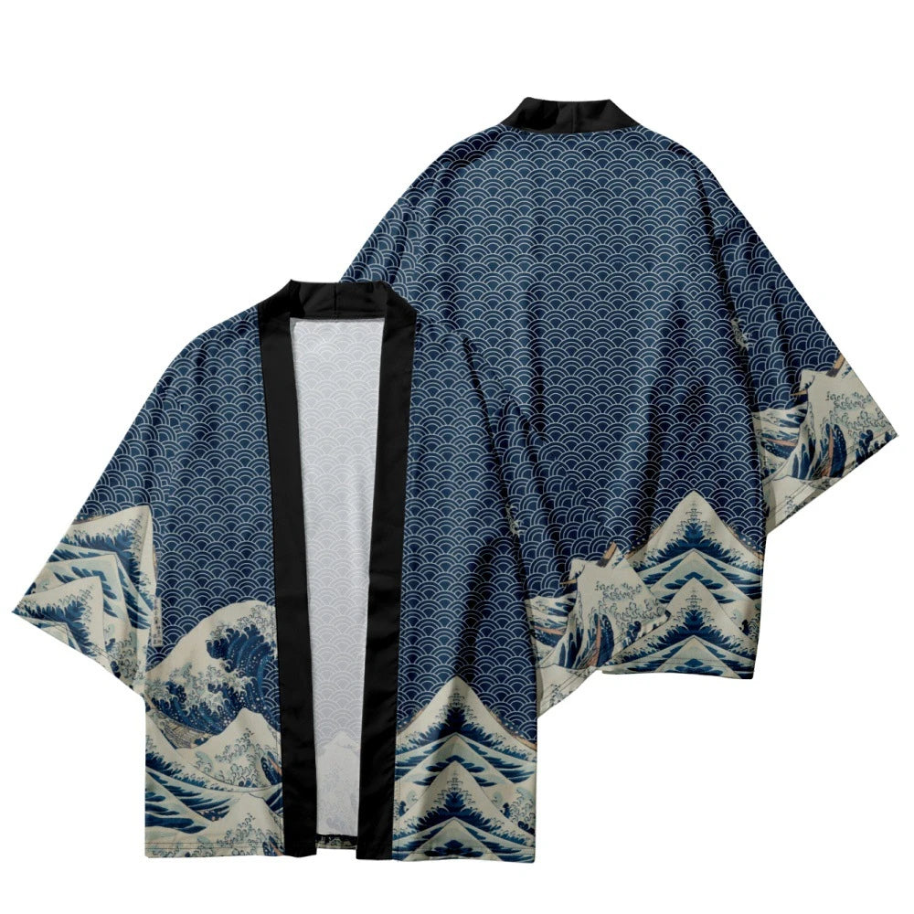 Blue Waves Yukata Top