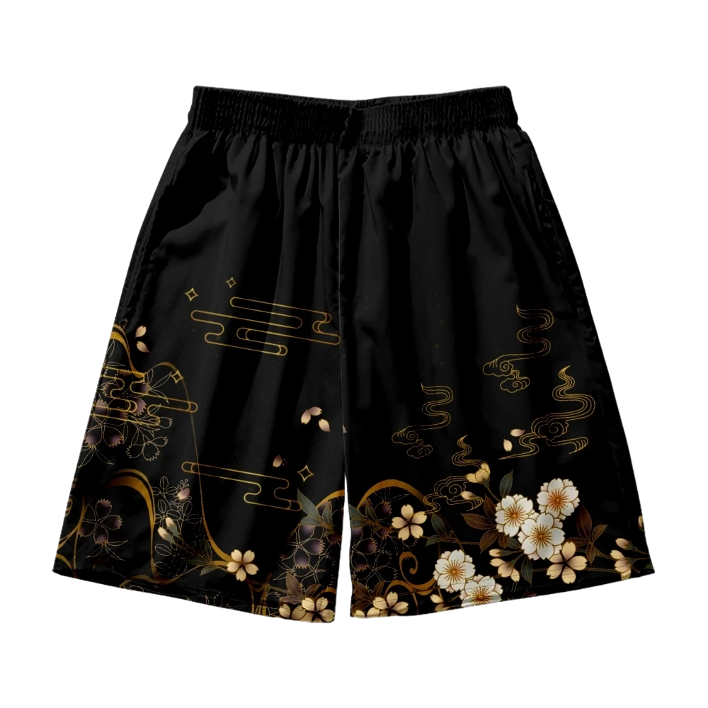 Black Flower Yukata Shorts