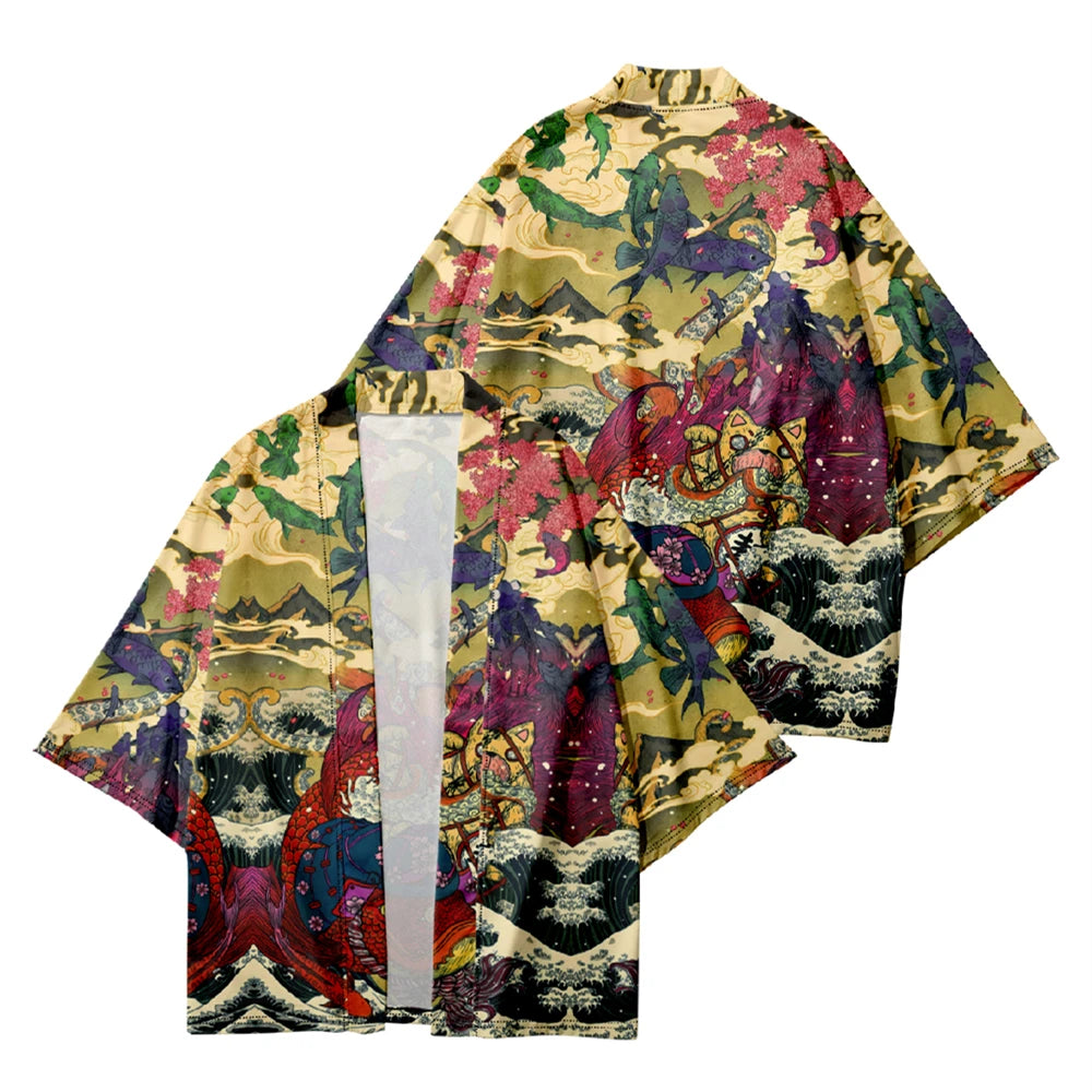 Red Fish Yukata Top