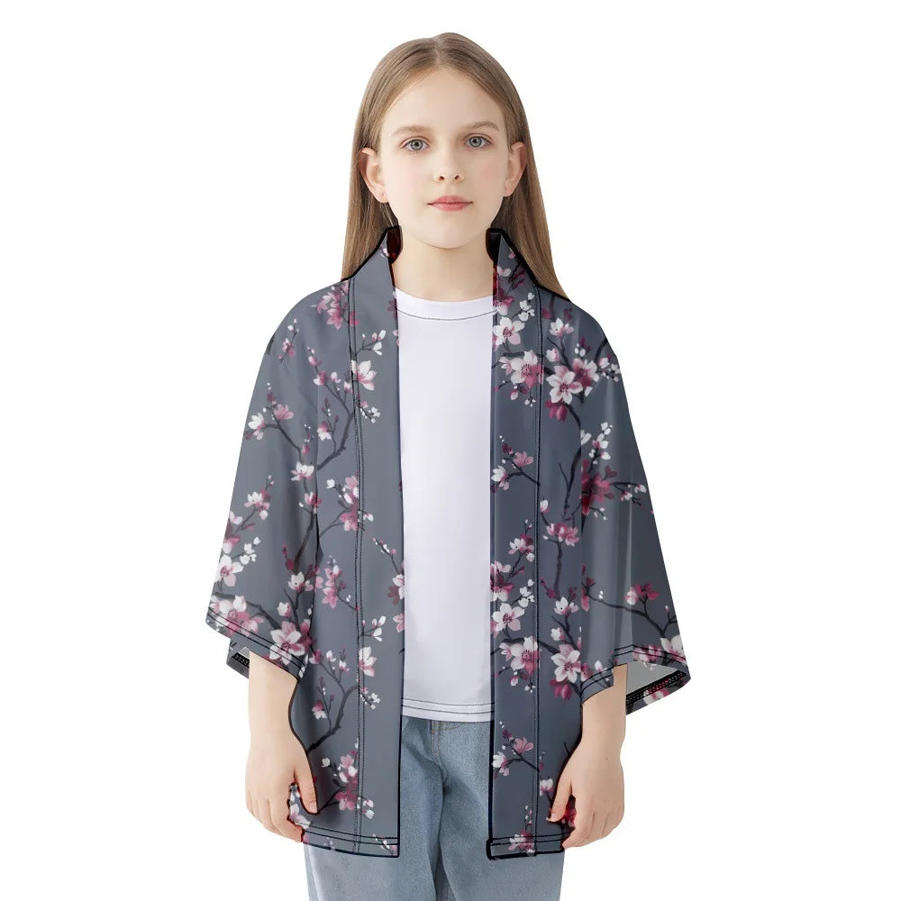 Grey Flower Yukata Top