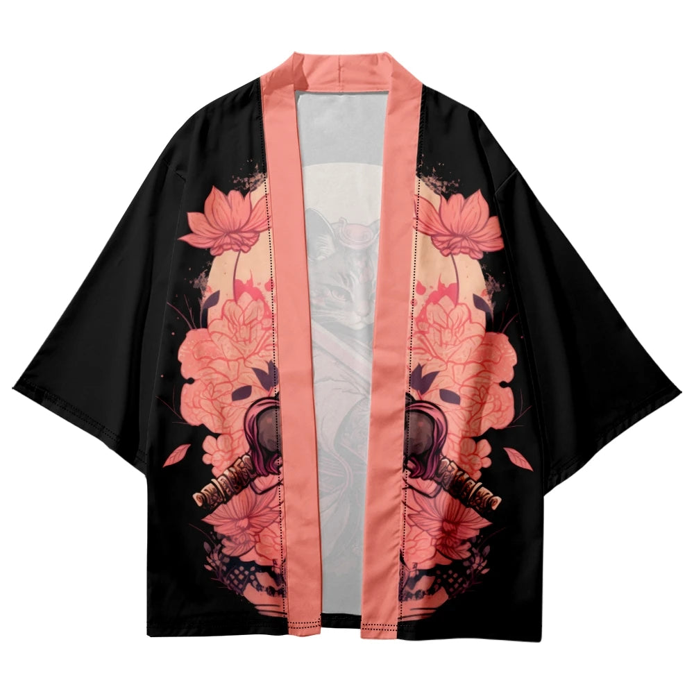 Pink Cat Samurai Yukata Top