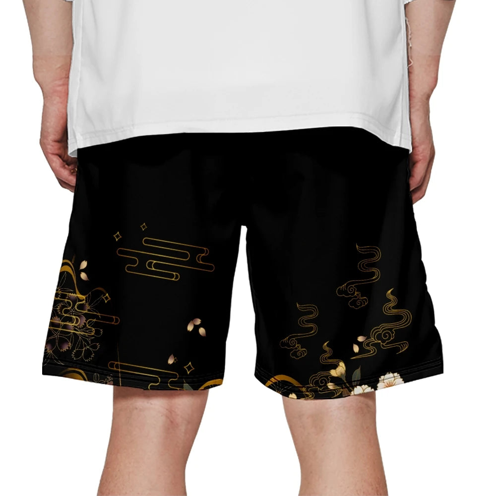 Black Flower Yukata Shorts