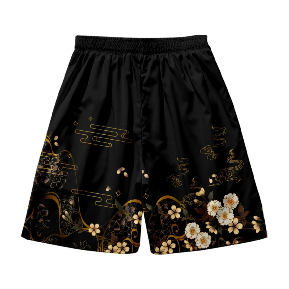 Black Flower Yukata Shorts