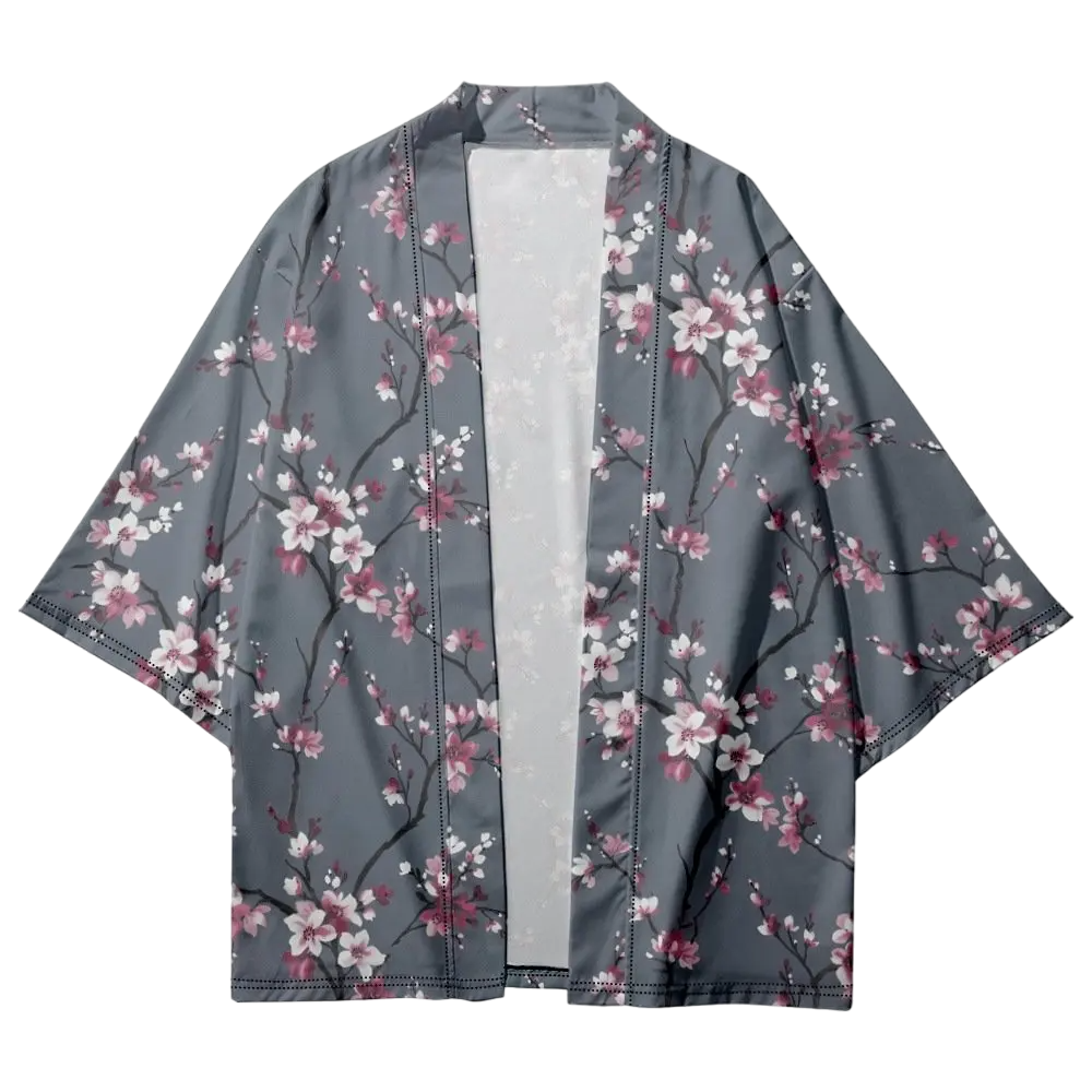 Grey Flower Yukata Top