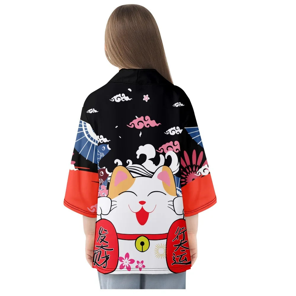 Red Lucky Cat Yukata Top