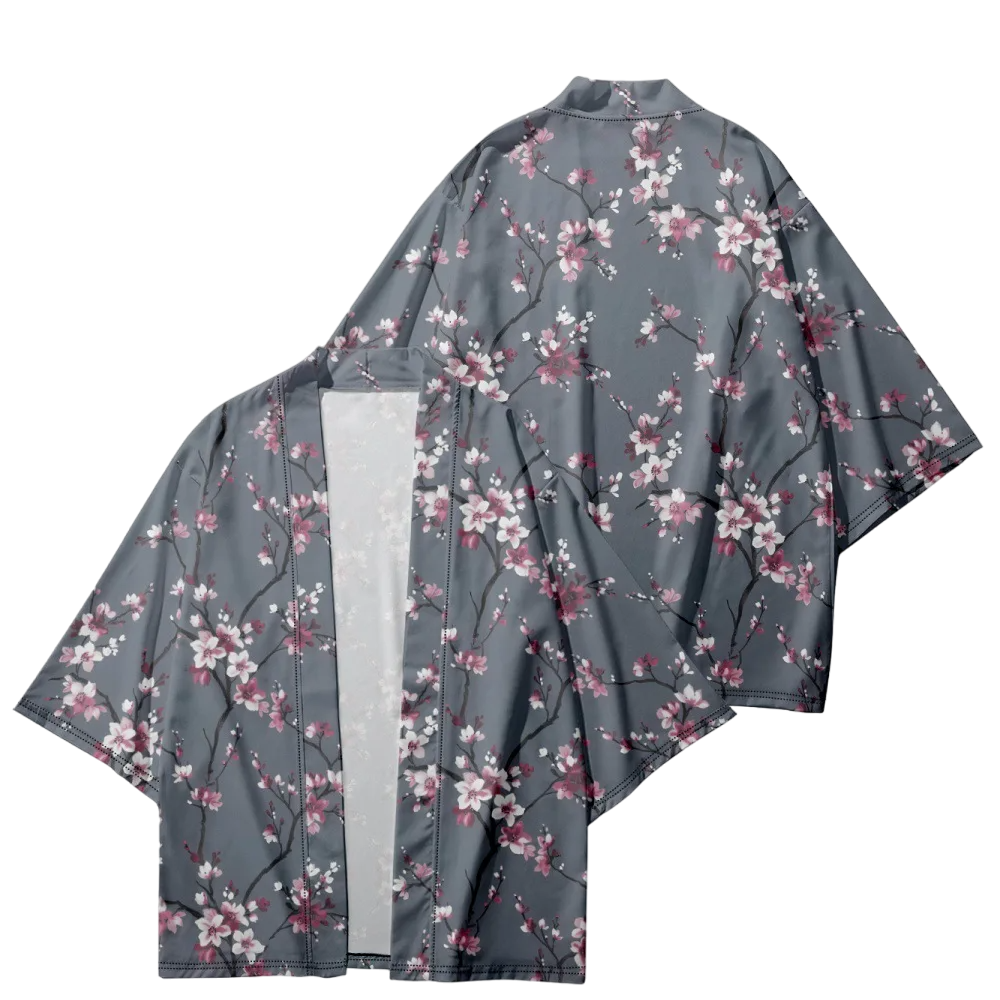 Grey Flower Yukata Top