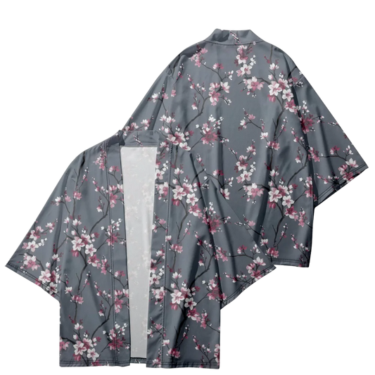 Grey Flower Yukata Top