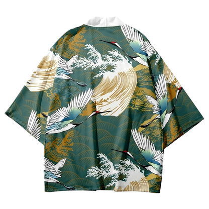 Green Crane Yukata Top