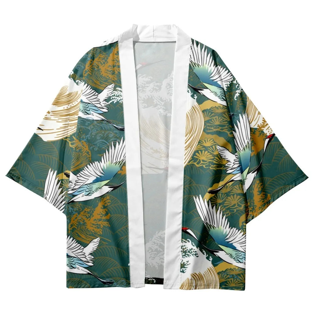 Green Crane Yukata Top