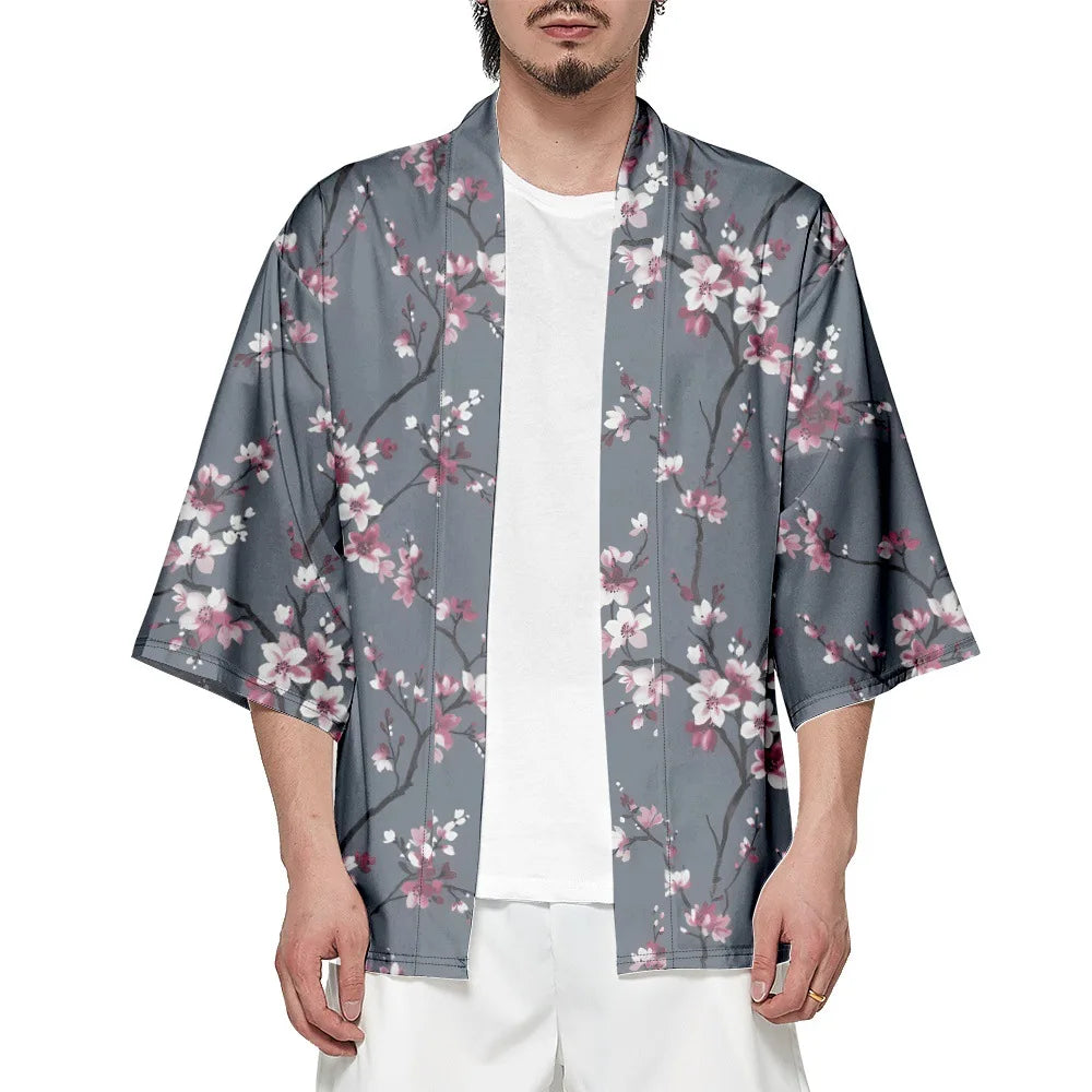 Grey Flower Yukata Top