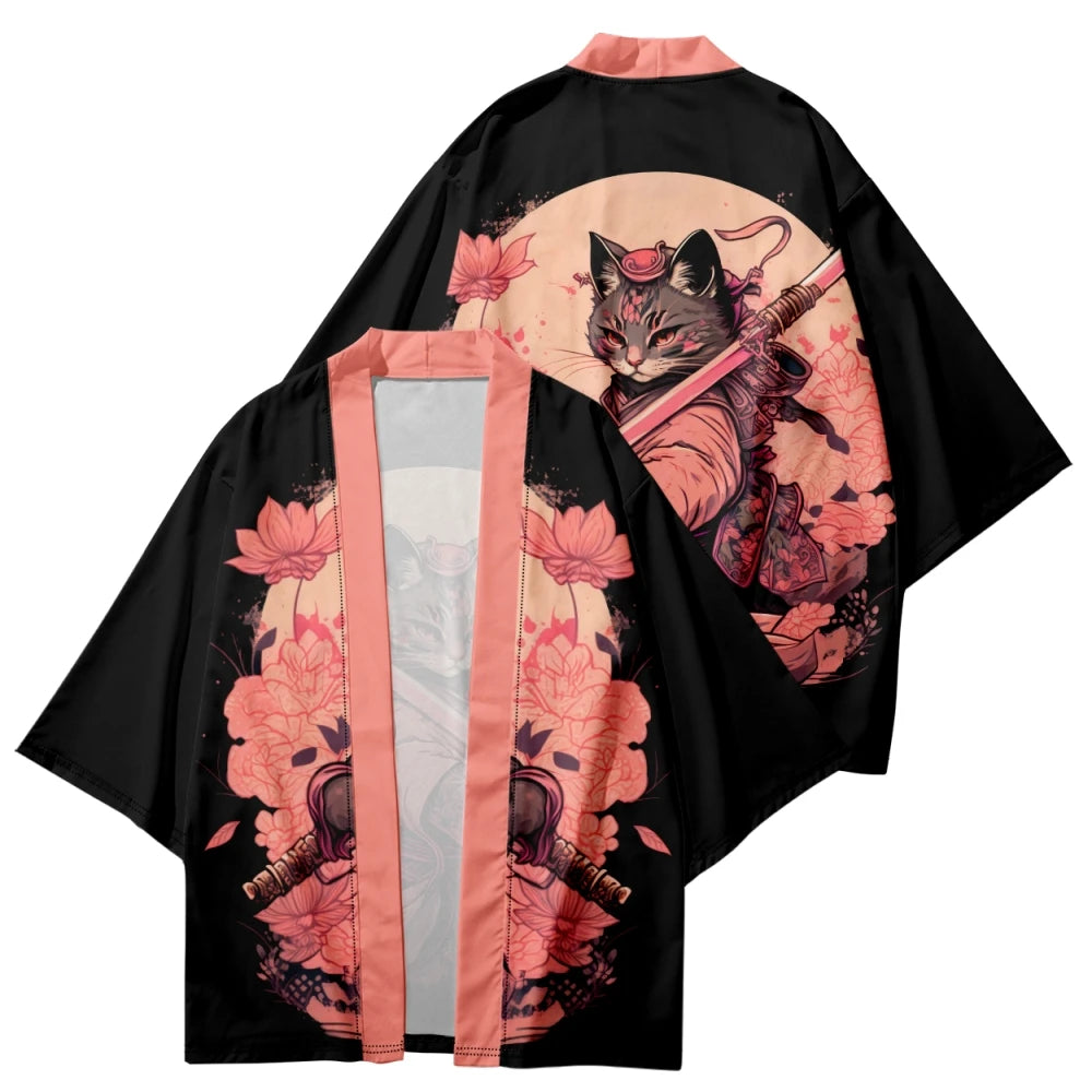 Pink Cat Samurai Yukata Top