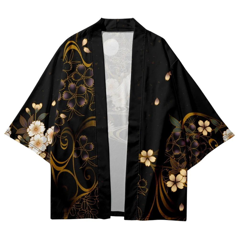 Crane Flowers Yukata Top