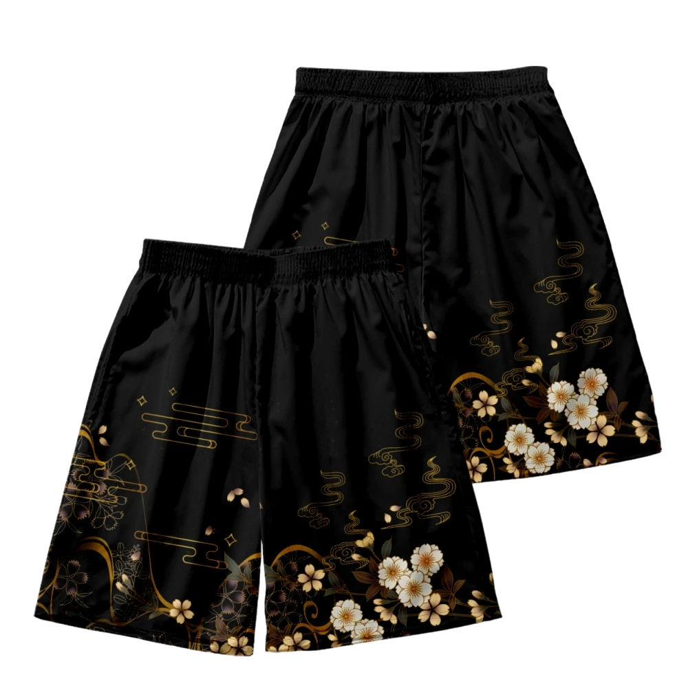 Black Flower Yukata Shorts