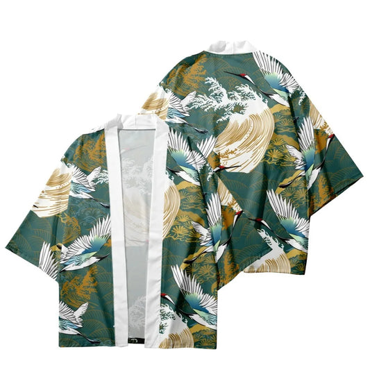 Green Crane Yukata Top