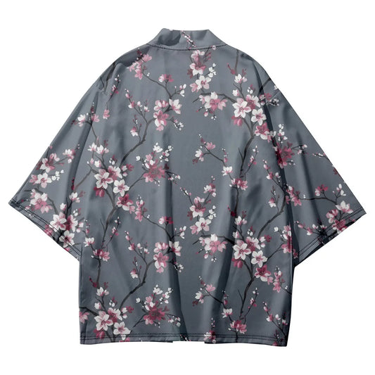 Grey Flower Yukata Top