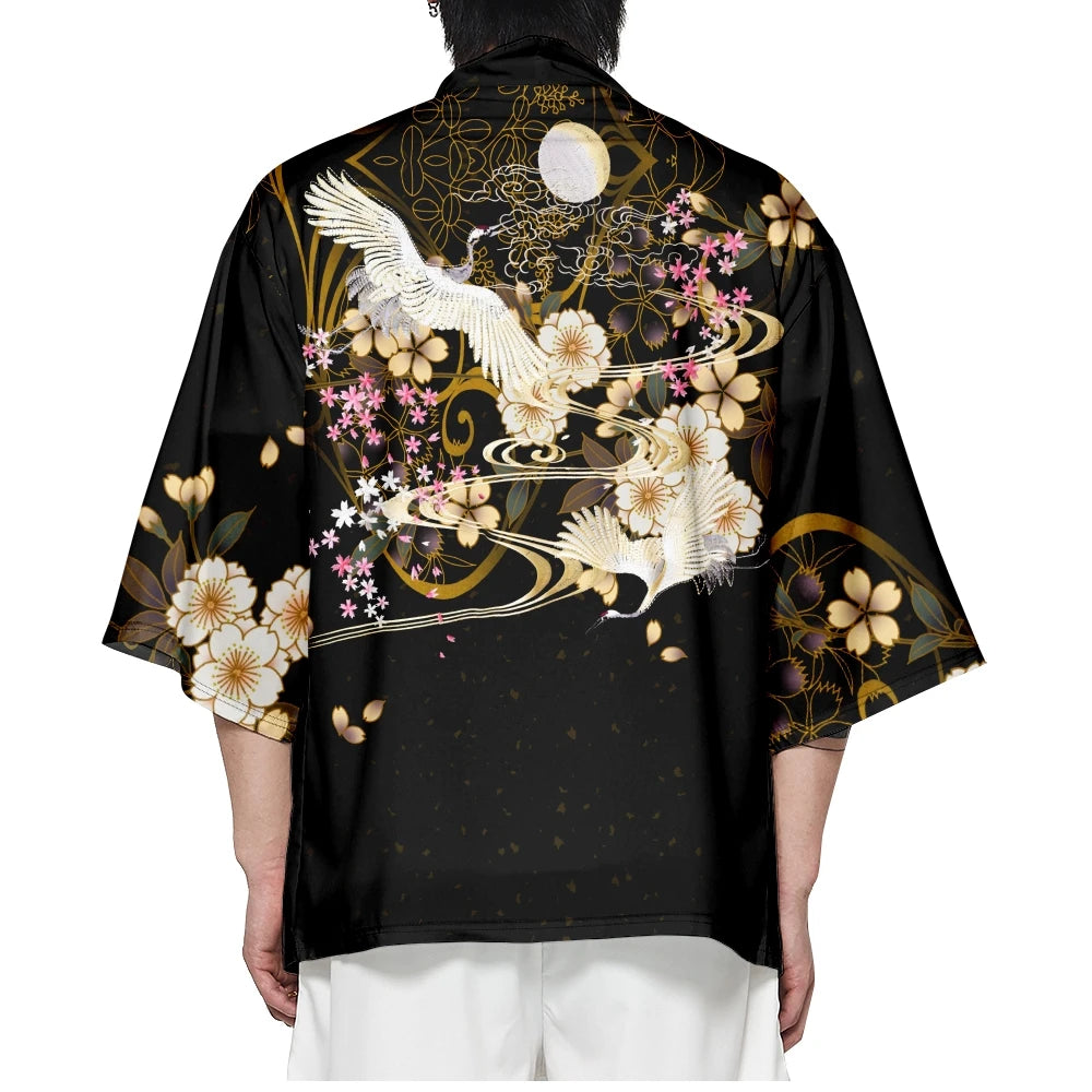 Crane Flowers Yukata Top