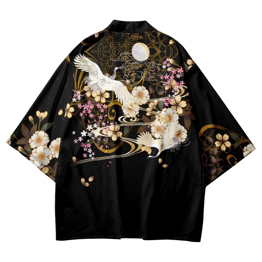 Crane Flowers Yukata Top